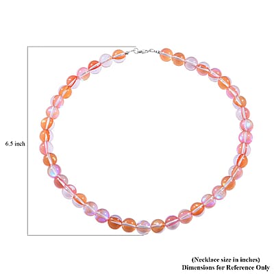 Simulated Yellow Magic Color Glass Beaded Necklace 18 Inches in Rhodium Over Sterling Silver