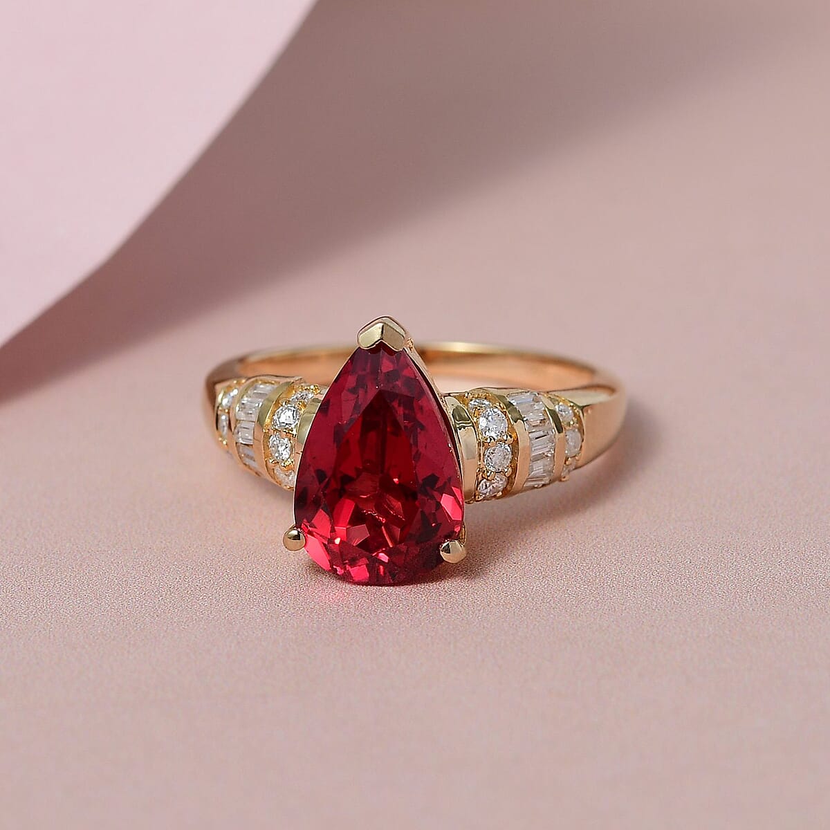 Lab Created Padparadscha Sapphire and Moissanite Ring in Vermeil Yellow Gold Over Sterling Silver (Size 10.0) 4.75 ctw image number 1