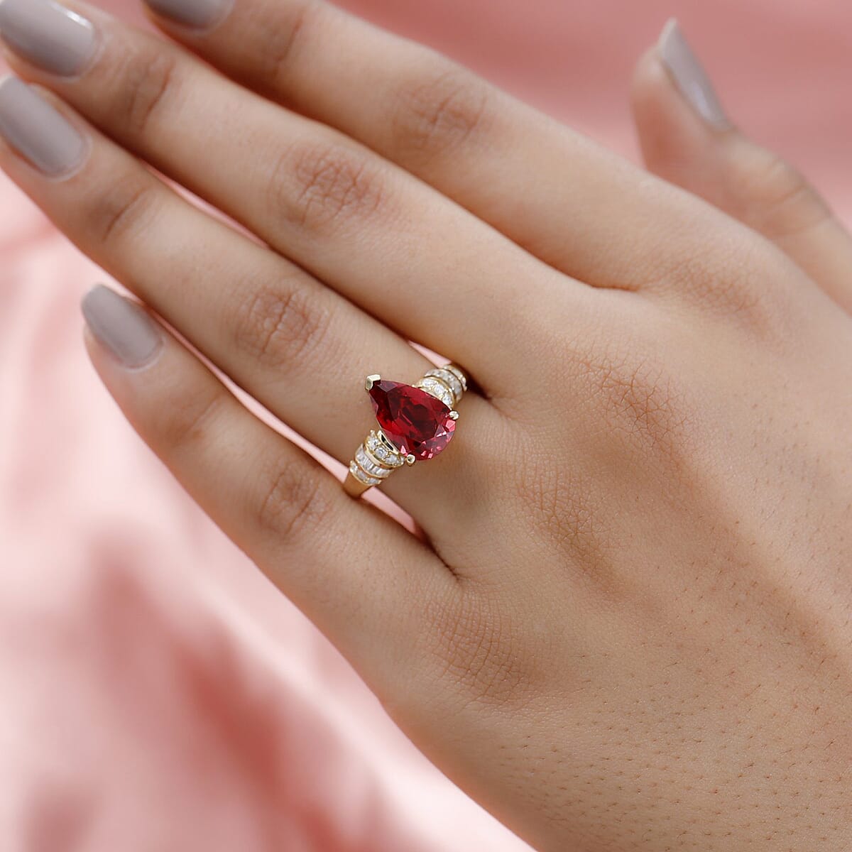 Lab Created Padparadscha Sapphire and Moissanite Ring in Vermeil Yellow Gold Over Sterling Silver (Size 10.0) 4.75 ctw image number 2