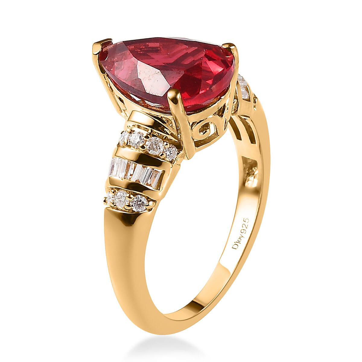 Lab Created Padparadscha Sapphire and Moissanite Ring in Vermeil Yellow Gold Over Sterling Silver (Size 10.0) 4.75 ctw image number 3