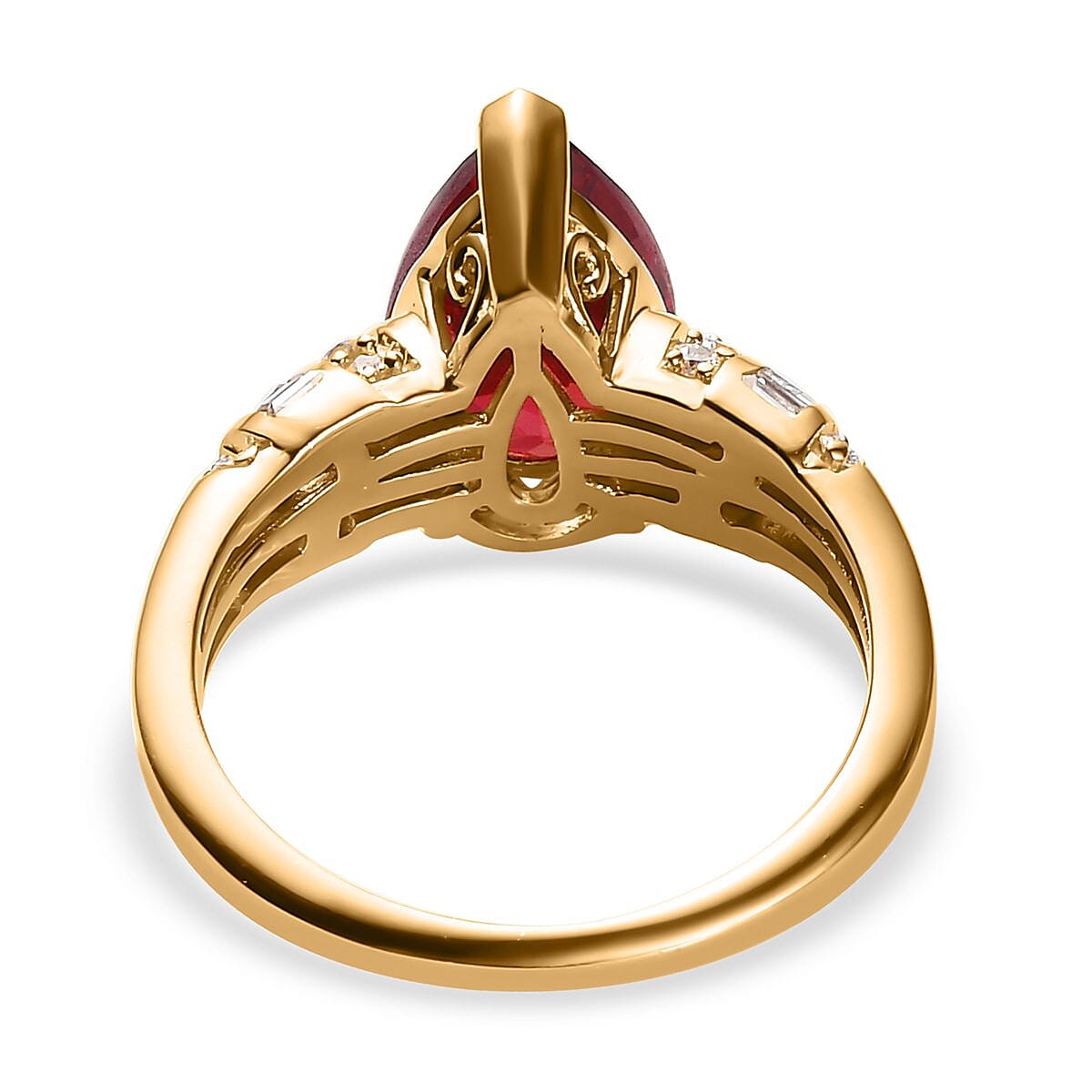 Lab Created Padparadscha Sapphire and Moissanite Ring in Vermeil Yellow Gold Over Sterling Silver (Size 10.0) 4.75 ctw image number 4