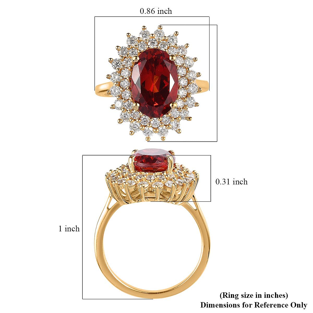 Lab Created Padparadscha Sapphire, Moissanite Double Halo Ring in Vermeil YG Over Sterling Silver (Size 10.0) 6.00 ctw image number 5