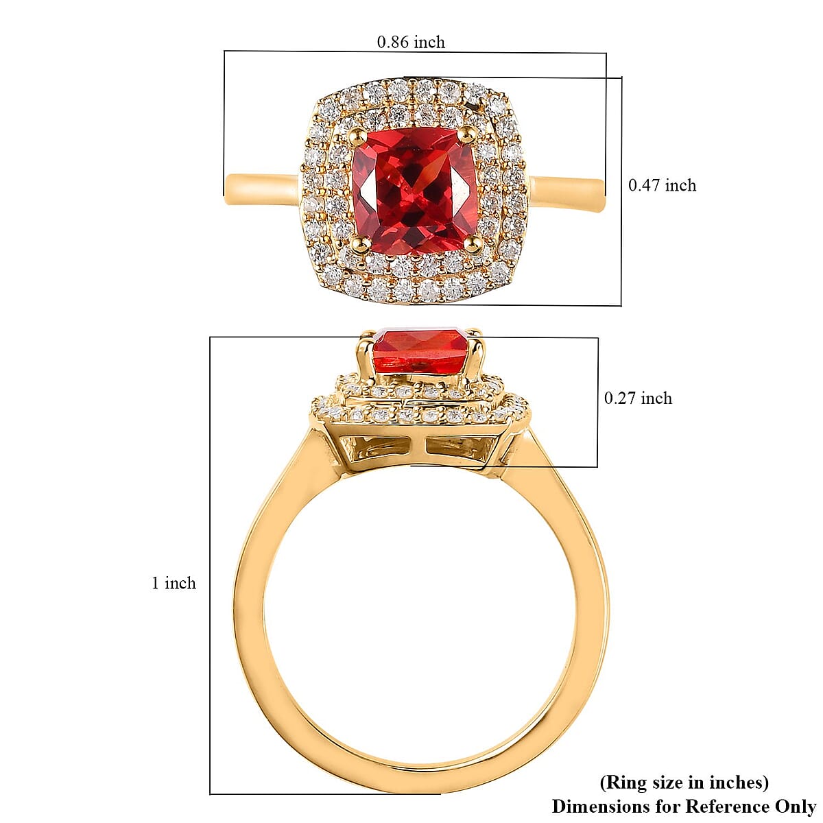 Lab Created Padparadscha Sapphire and Moissanite Double Halo Ring in Vermeil Yellow Gold Over Sterling Silver (Size 10.0) 1.75 ctw image number 5