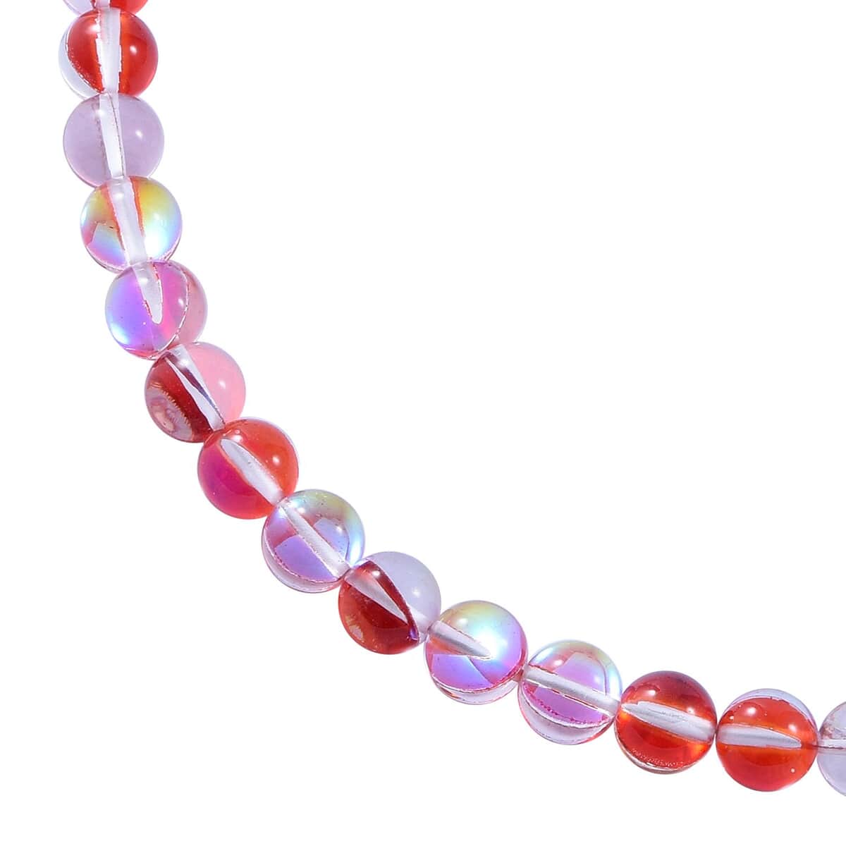 Simulated Mystic Red Magic Color Glass Beaded Necklace 18 Inches in Rhodium Over Sterling Silver image number 2