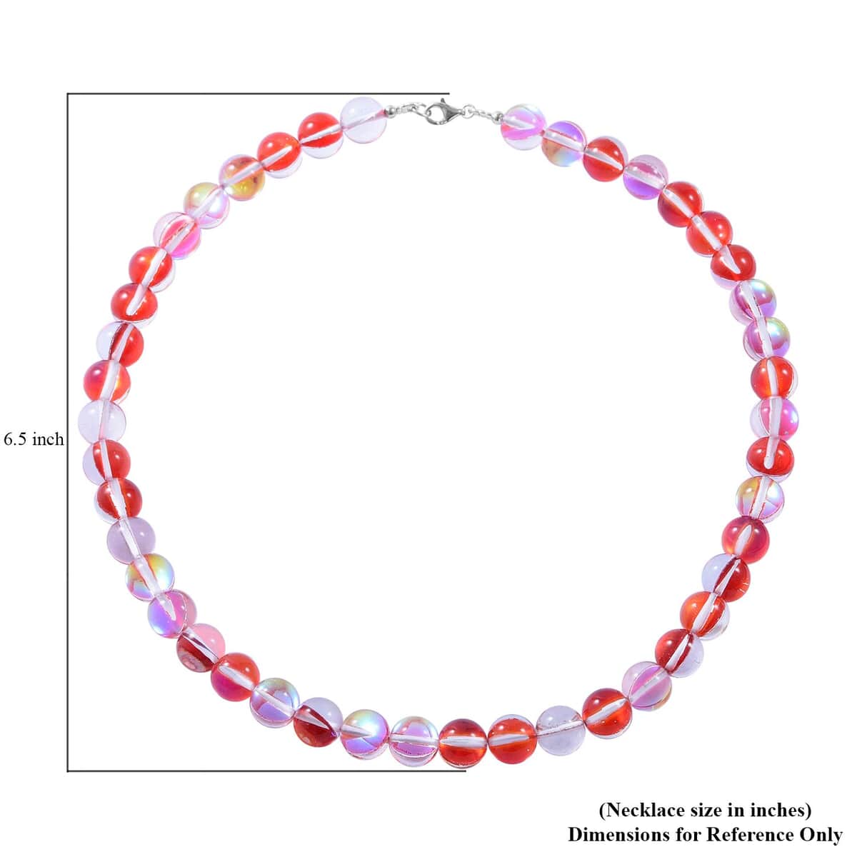 Simulated Mystic Red Magic Color Glass Beaded Necklace 18 Inches in Rhodium Over Sterling Silver image number 4