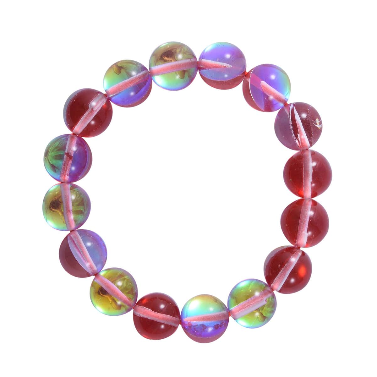Simulated Mystic Red Magic Color Glass Beaded Stretch Bracelet image number 0
