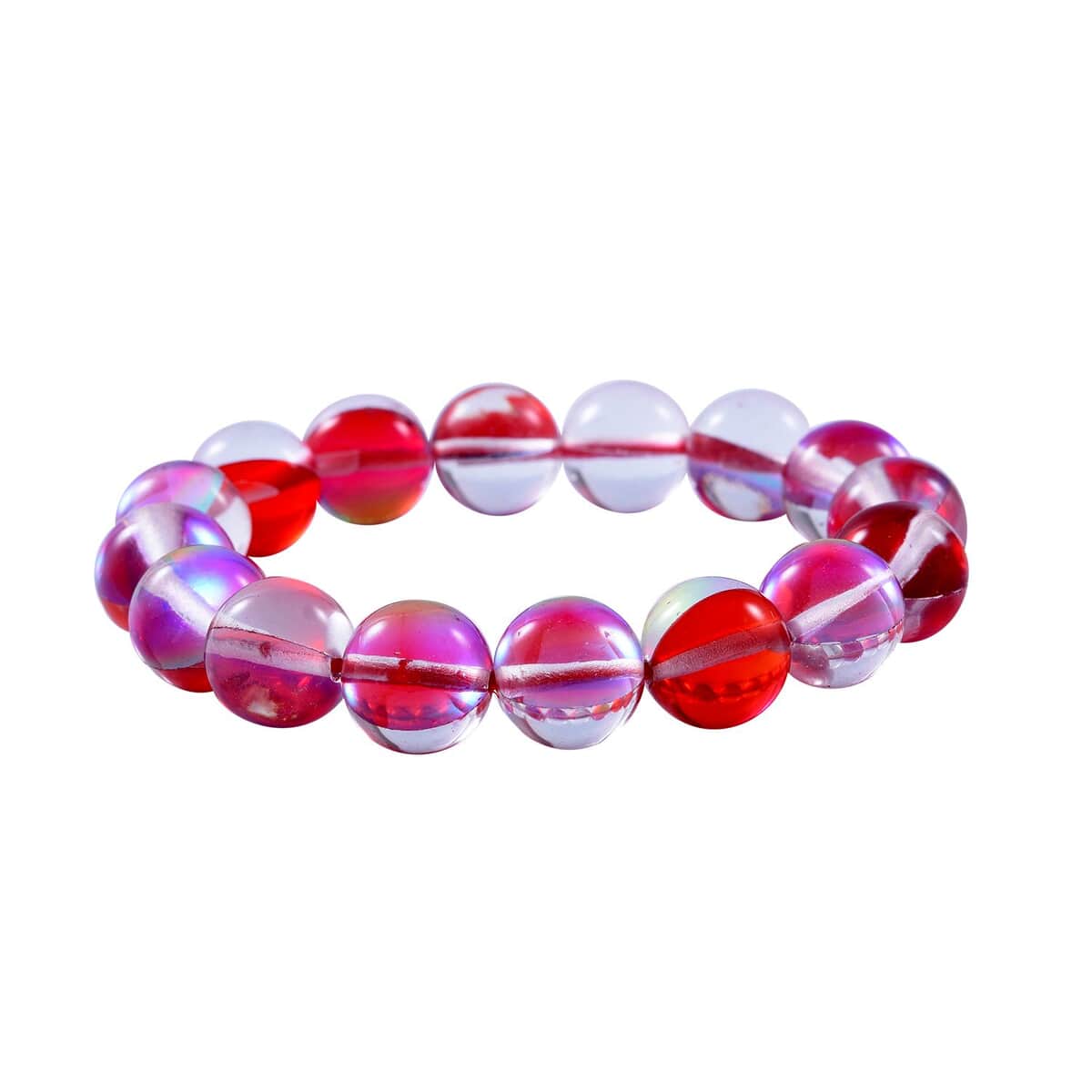 Simulated Mystic Red Magic Color Glass Beaded Stretch Bracelet image number 1