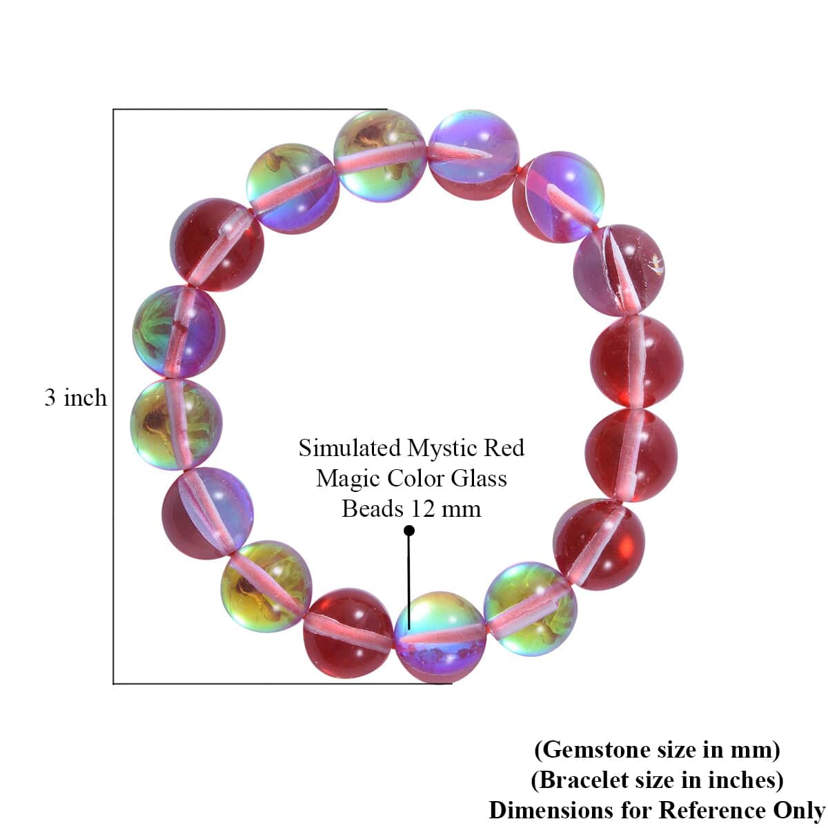 Simulated Mystic Red Magic Color Glass Beaded Stretch Bracelet image number 2