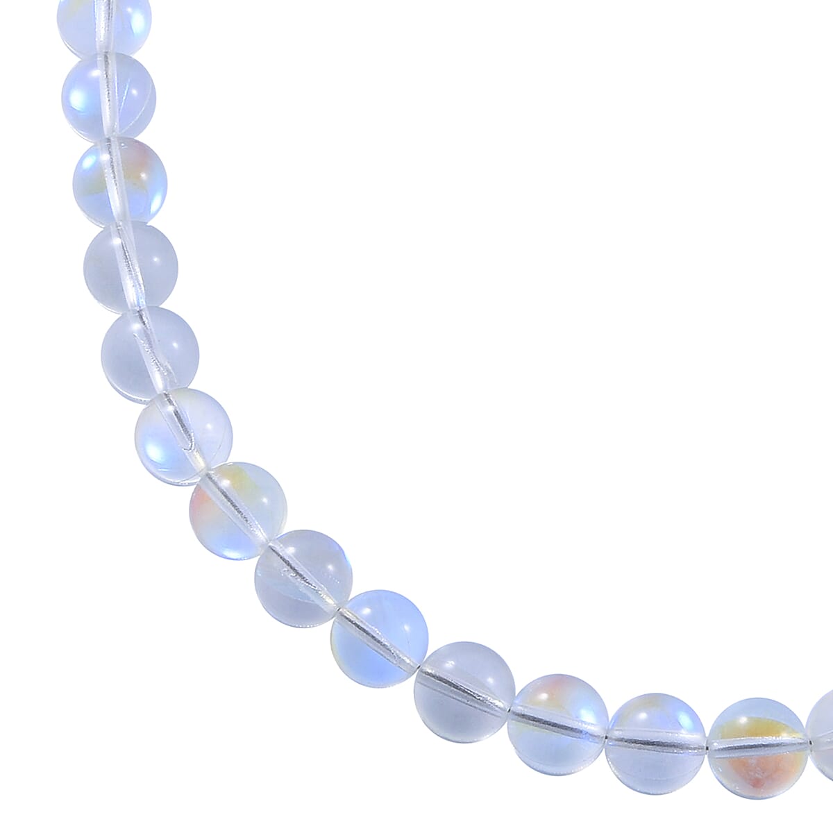 Simulated White Mystic Color Glass 10mm Beaded Necklace 18 Inches in Rhodium Over Sterling Silver image number 2