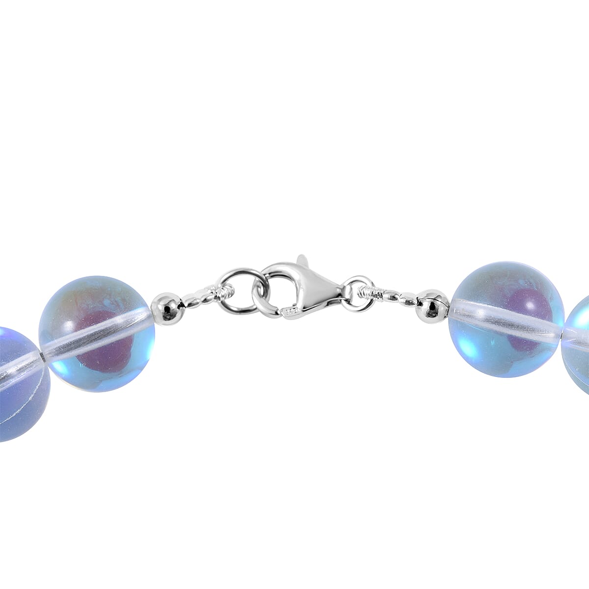 Simulated White Mystic Color Glass 10mm Beaded Necklace 18 Inches in Rhodium Over Sterling Silver image number 3