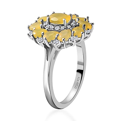 Tanzanian Canary Opal and White Zircon Ring in Platinum Over Sterling Silver (Size 10.0) 1.75 ctw