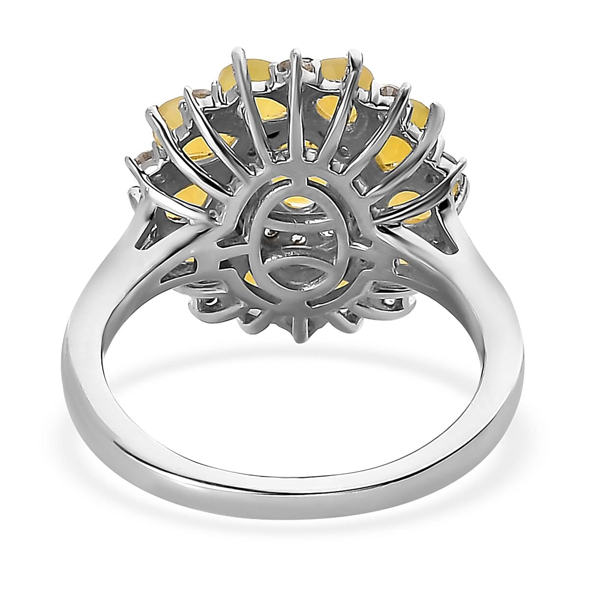 Tanzanian Canary Opal and White Zircon Ring in Platinum Over Sterling Silver (Size 10.0) 1.75 ctw