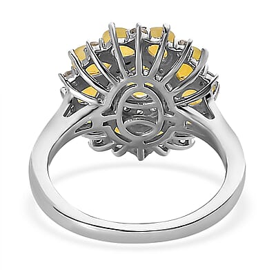 Tanzanian Canary Opal and White Zircon Ring in Platinum Over Sterling Silver (Size 10.0) 1.75 ctw