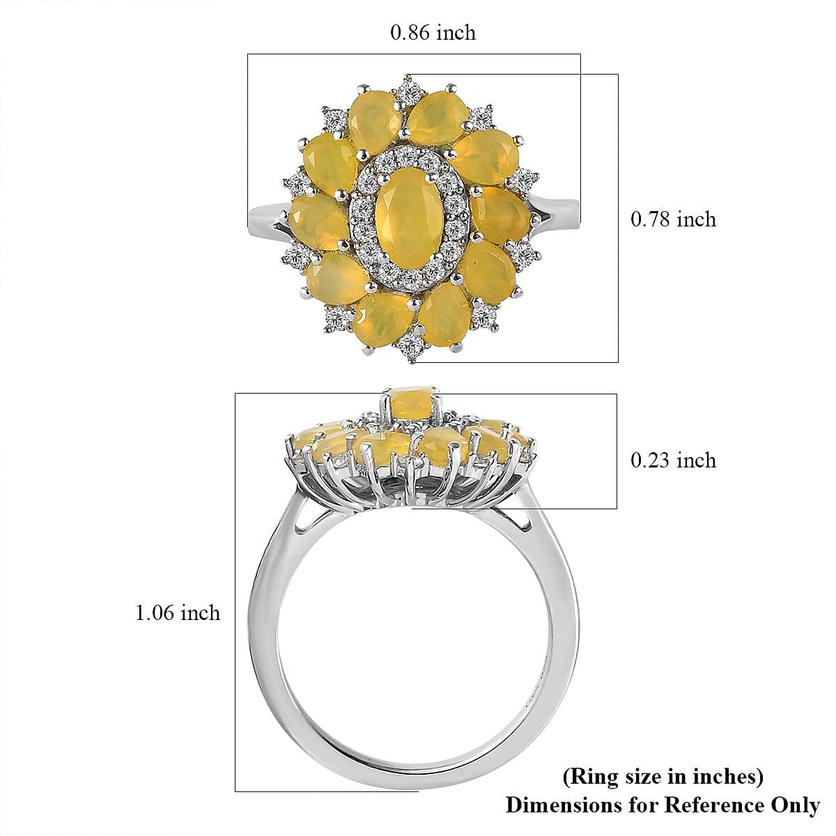 Tanzanian Canary Opal and White Zircon Ring in Platinum Over Sterling Silver (Size 10.0) 1.75 ctw