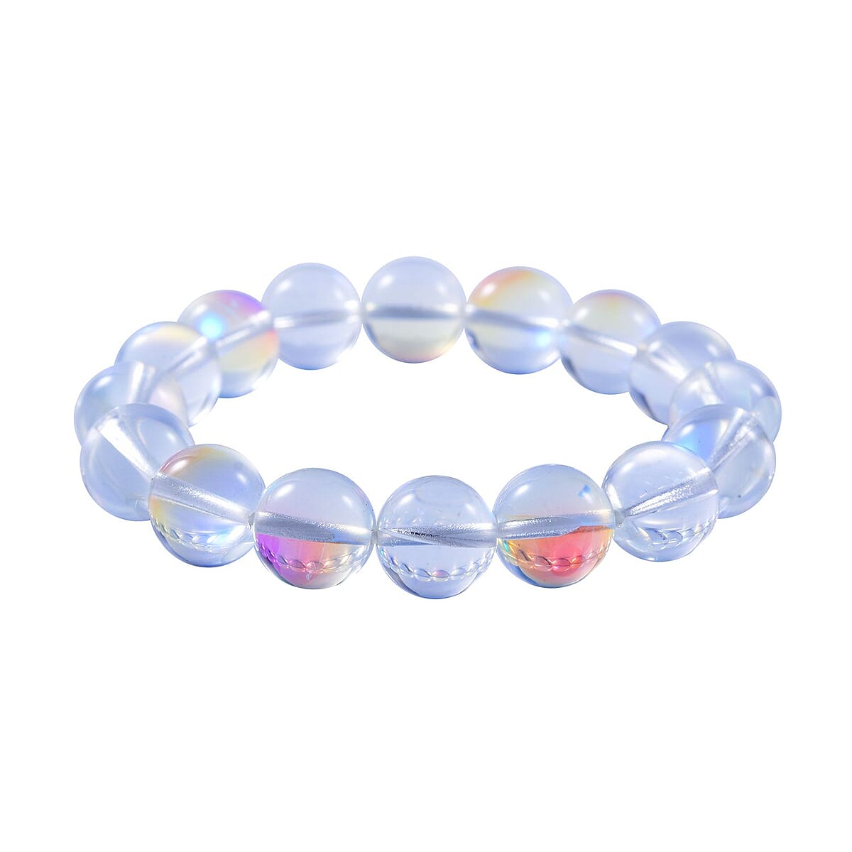Simulated White Mystic Color Glass Stretch Bracelet image number 1
