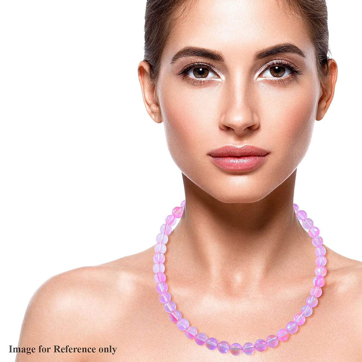 Simulated Mystic Pink Magic Color Glass Beaded Necklace 18 Inches in Rhodium Over Sterling Silver image number 1