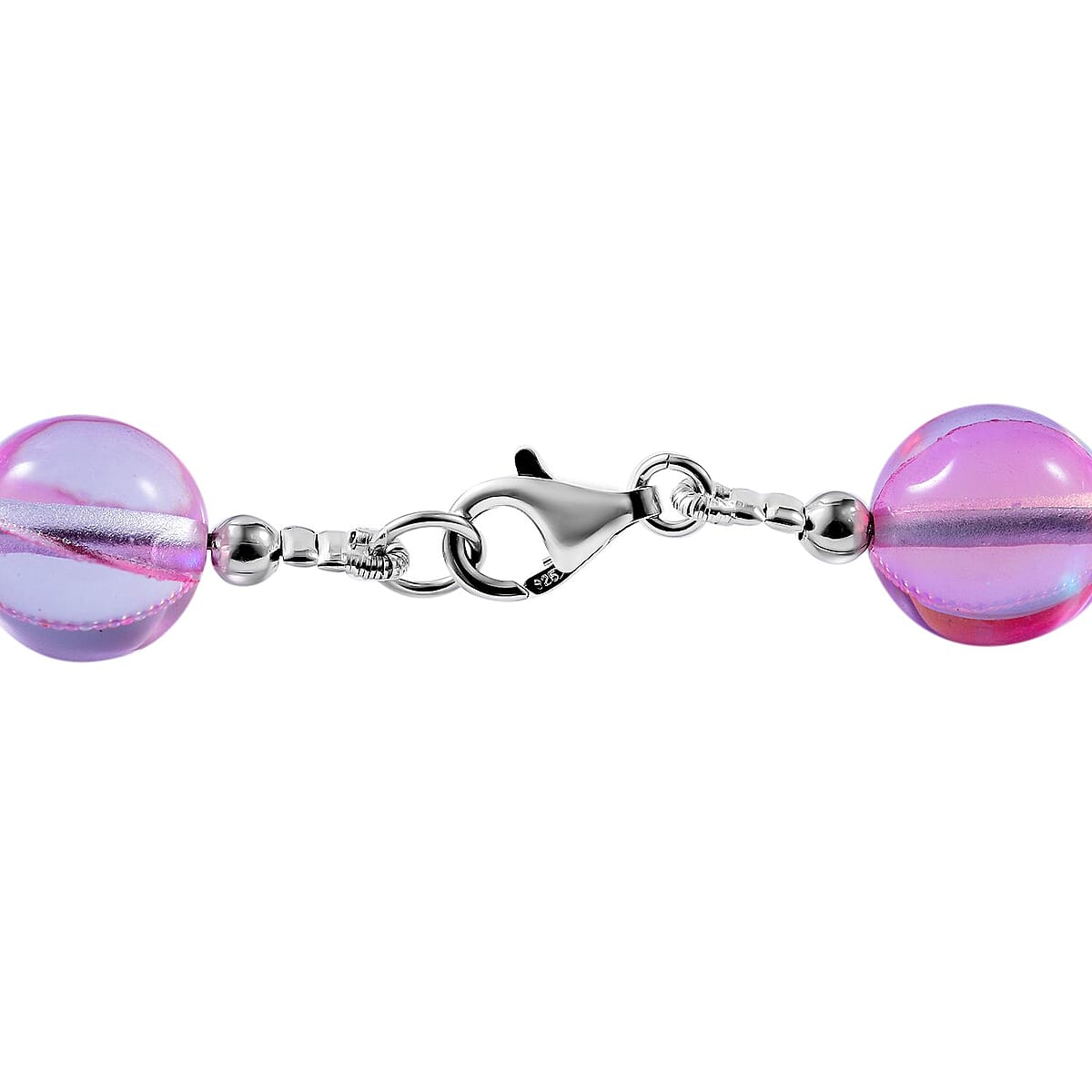 Simulated Mystic Pink Magic Color Glass Beaded Necklace 18 Inches in Rhodium Over Sterling Silver image number 3