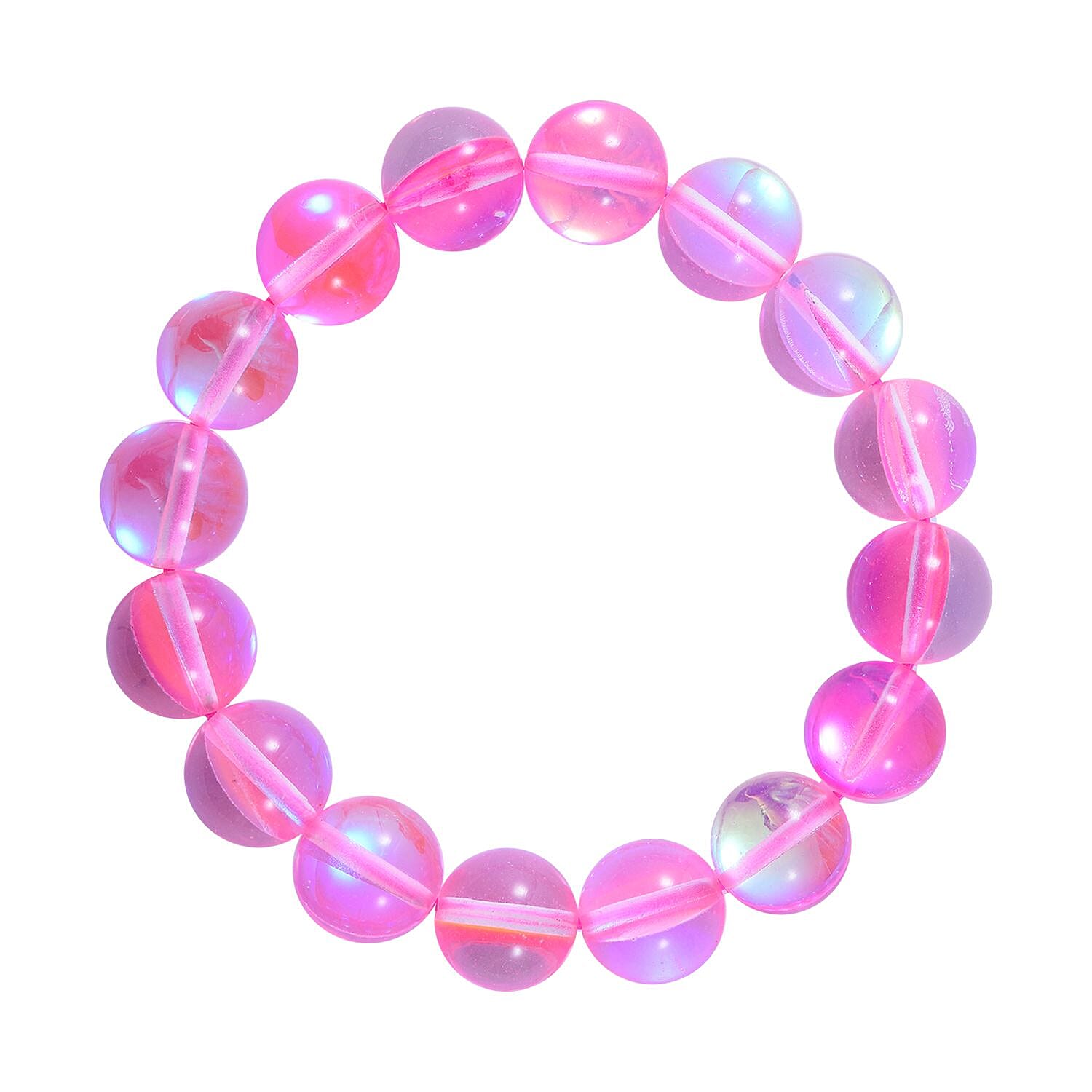 Simulated Mystic Pink Magic Color Glass Beaded Stretch Bracelet