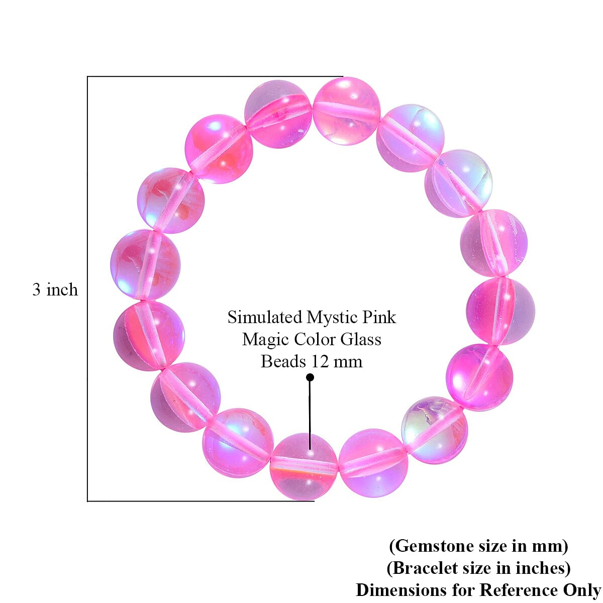 Simulated Mystic Pink Magic Color Glass Beaded Stretch Bracelet