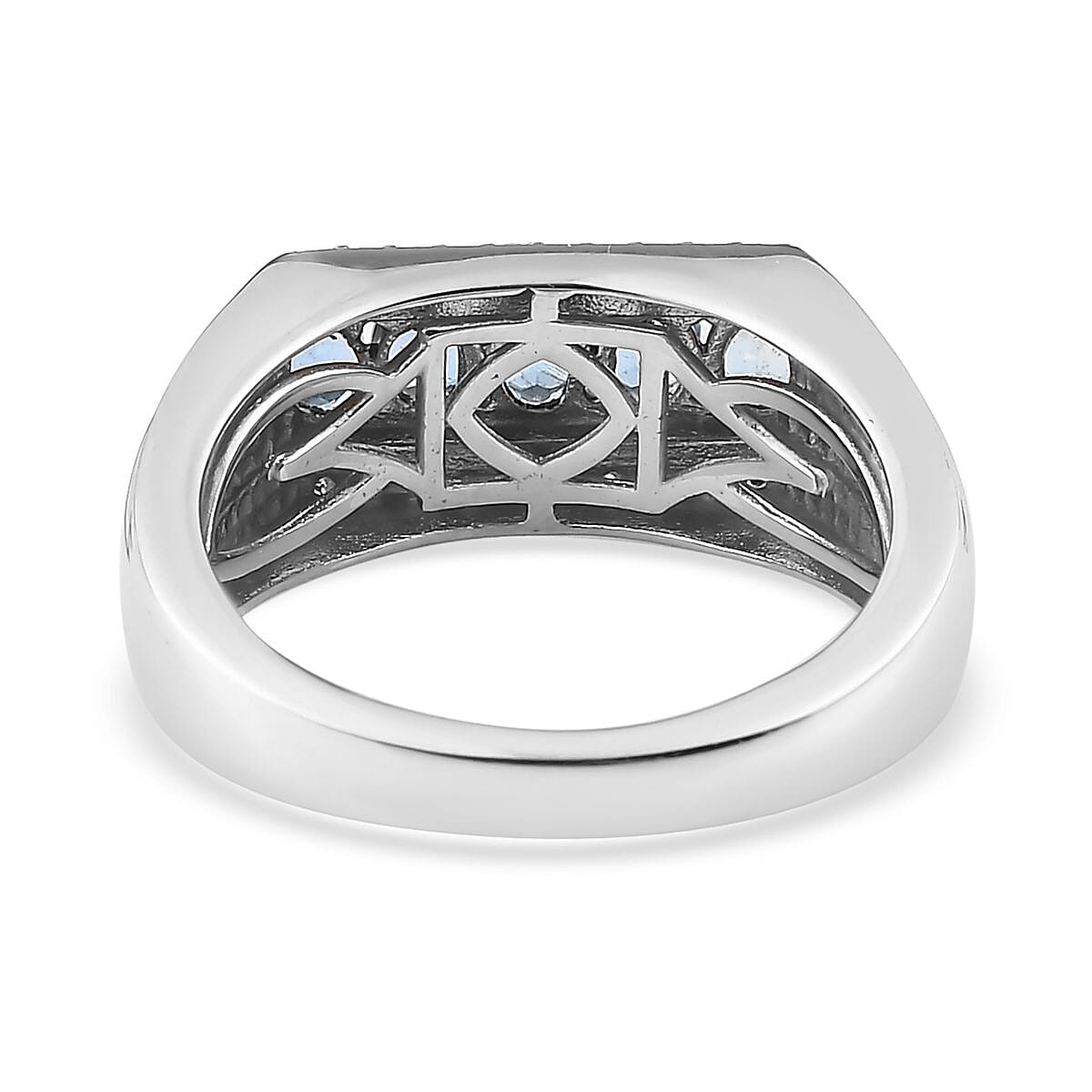 Santa Maria Aquamarine and Moissanite Men's Ring in Platinum Over Sterling Silver (Size 10.0) 0.85 ctw image number 4