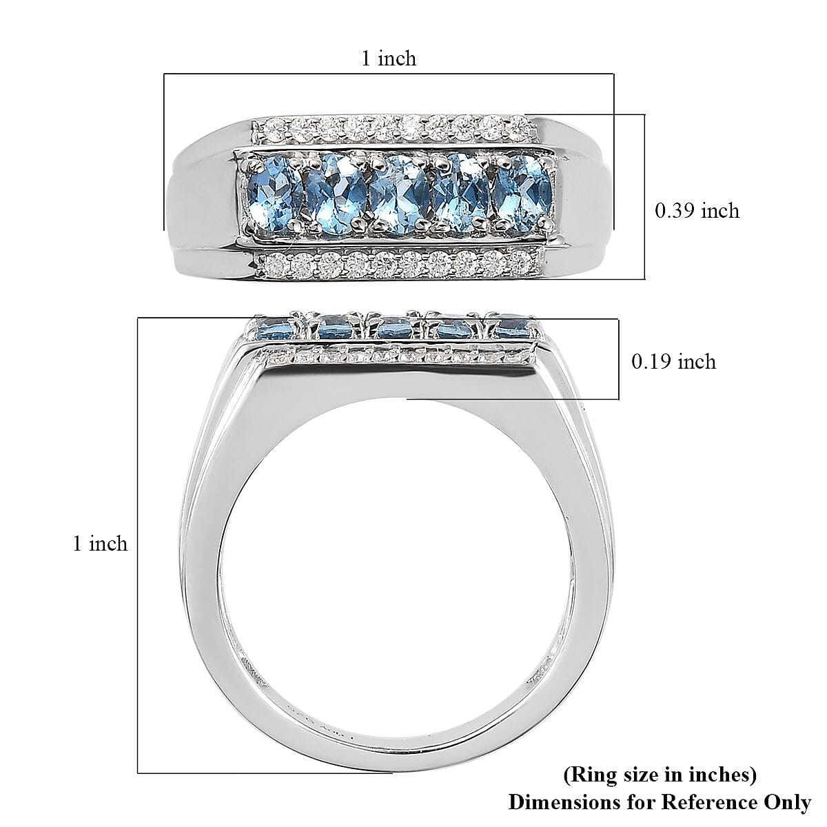 Santa Maria Aquamarine and Moissanite Men's Ring in Platinum Over Sterling Silver (Size 10.0) 0.85 ctw image number 5