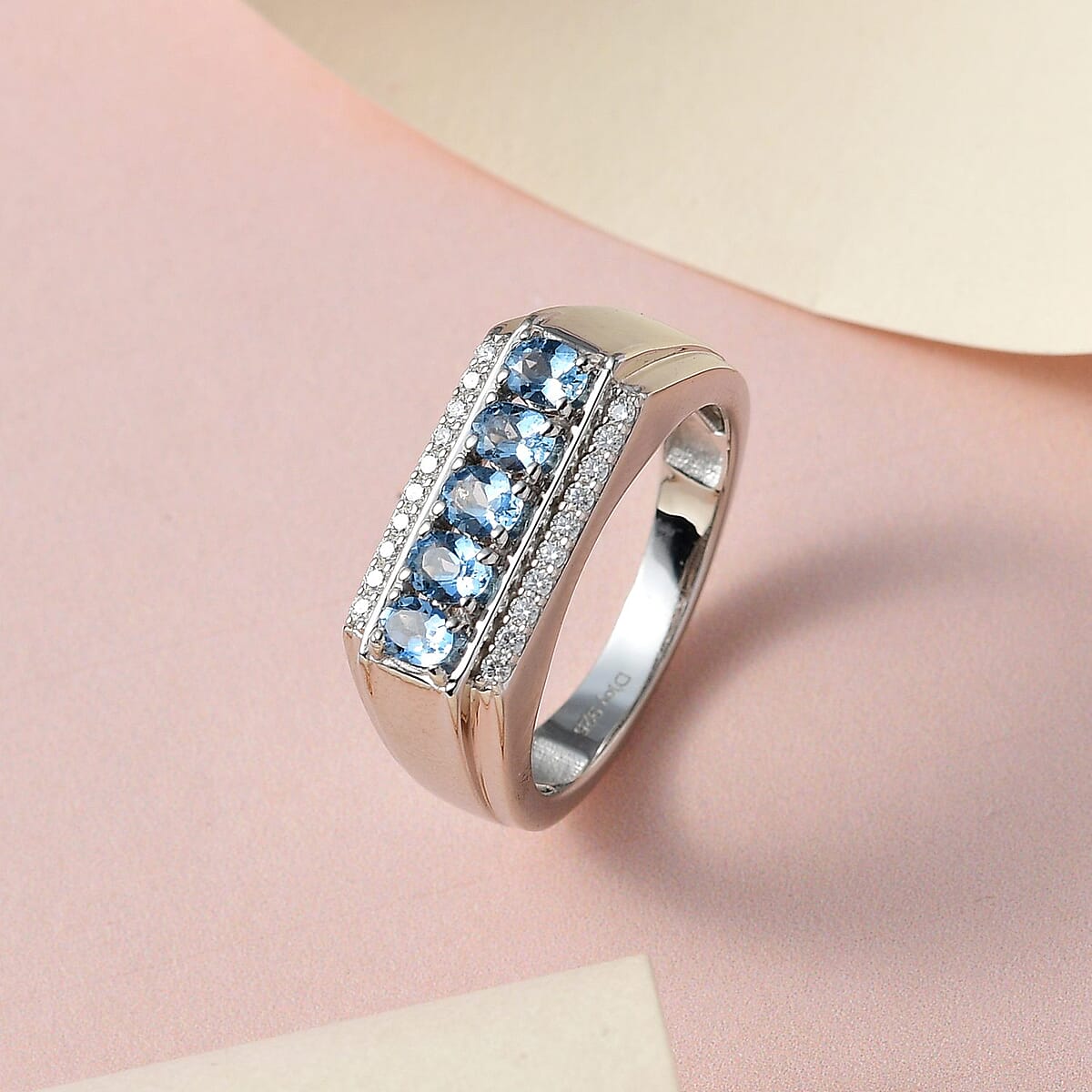 Santa Maria Aquamarine and Moissanite Men's Ring in Platinum Over Sterling Silver (Size 9.0) 0.85 ctw image number 1