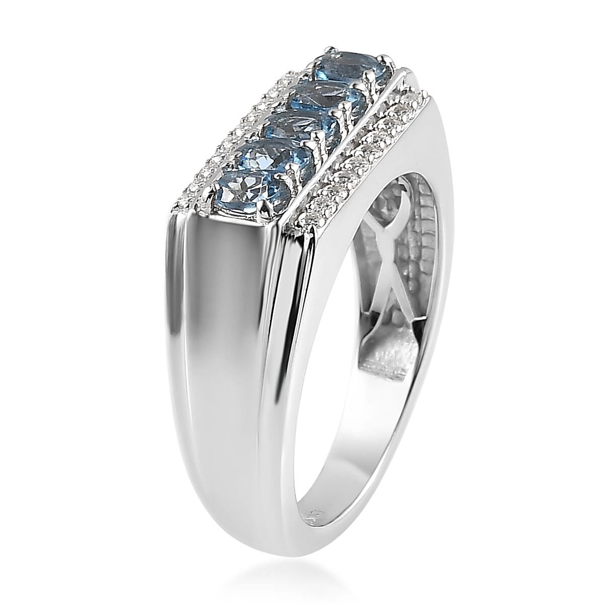 Santa Maria Aquamarine and Moissanite Men's Ring in Platinum Over Sterling Silver (Size 9.0) 0.85 ctw image number 3