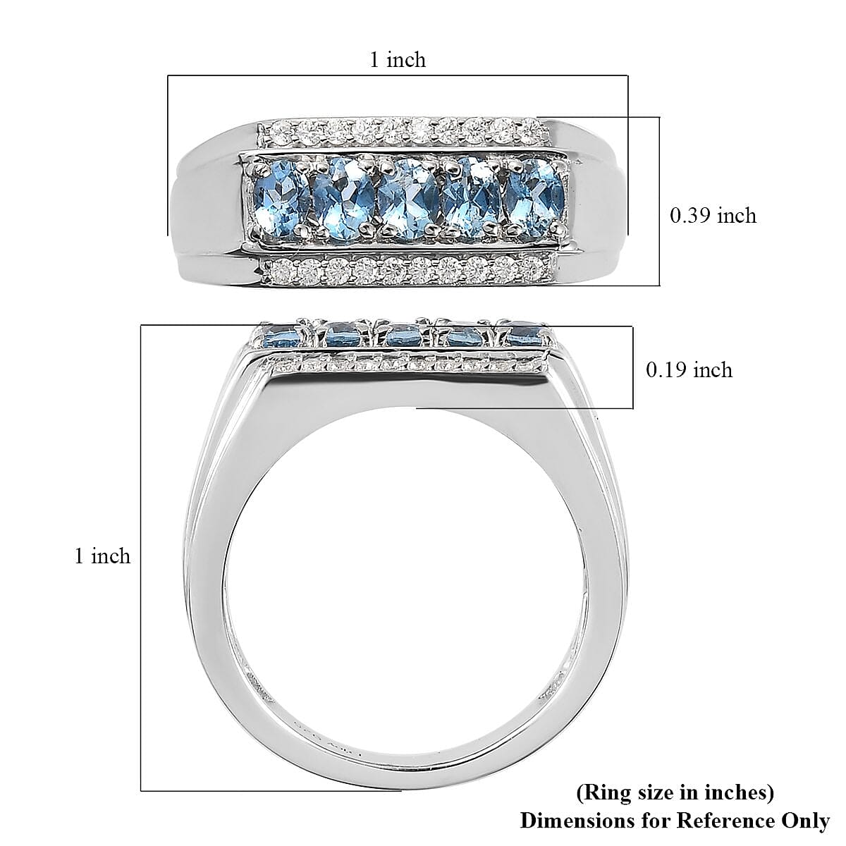 Santa Maria Aquamarine and Moissanite Men's Ring in Platinum Over Sterling Silver (Size 9.0) 0.85 ctw image number 5