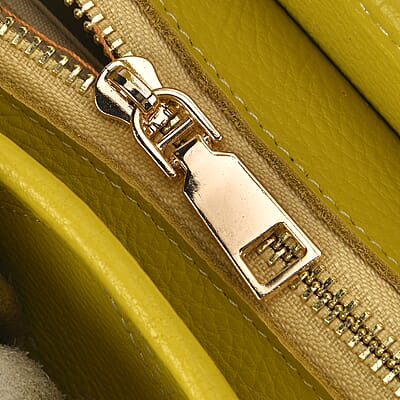 Chaos Collection Yellow Flower Pattern Genuine Leather Tote Bag with Handle Drop and Shoulder Strap