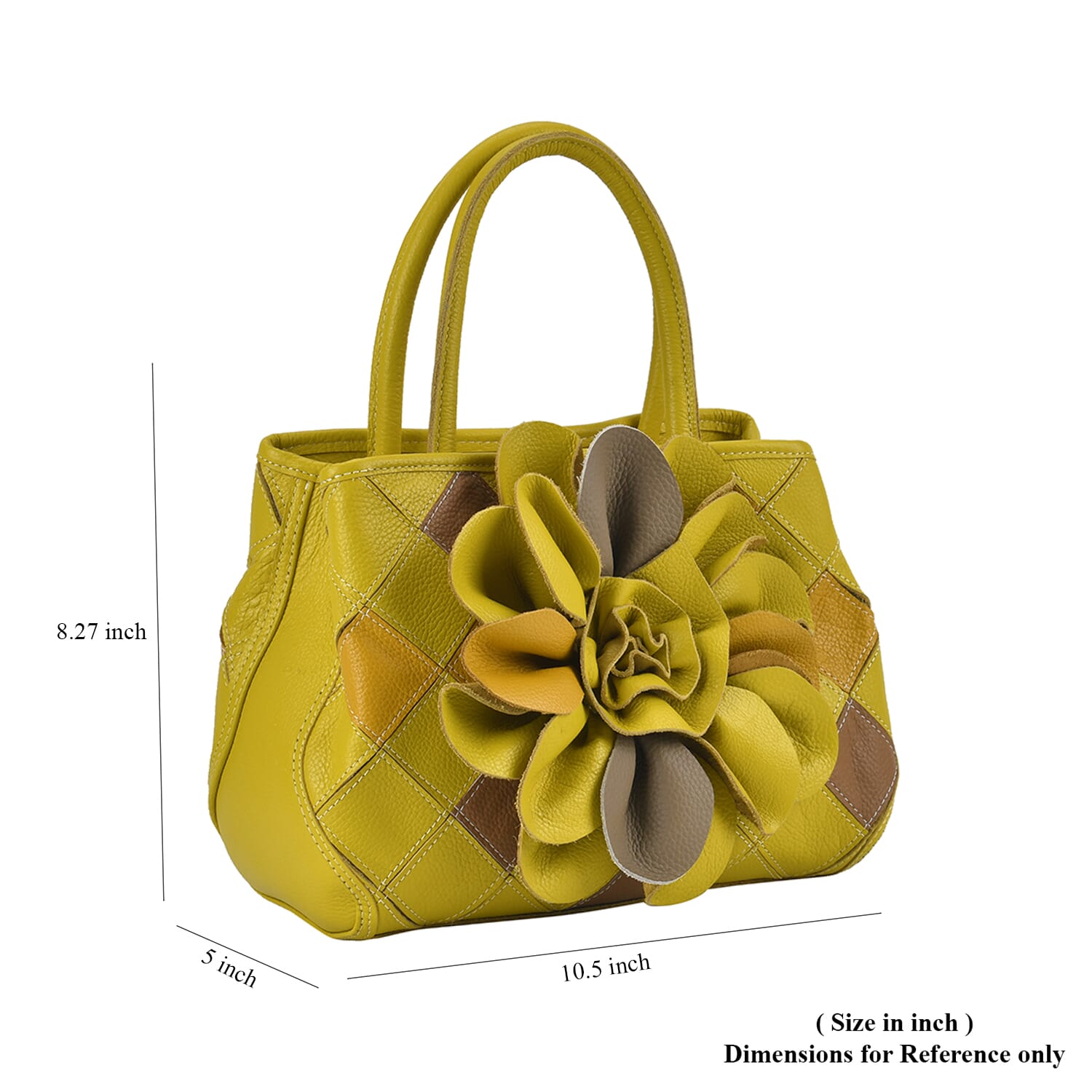 Chaos Collection Yellow Flower Pattern Genuine Leather Tote Bag with Handle  Drop and Shoulder Strap