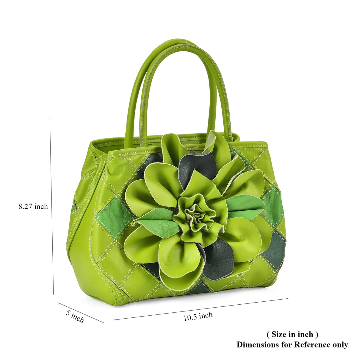 Chaos Collection Green Flower Pattern Genuine Leather Tote Bag with Handle Drop and Shoulder Strap image number 6