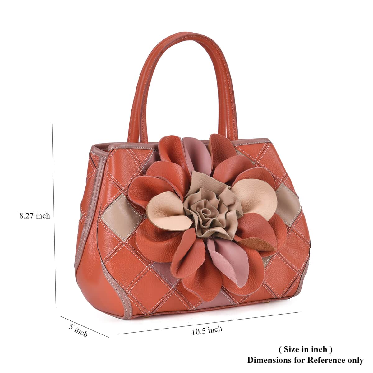 Chaos Collection Orange and Pink Flower Pattern Genuine Leather Tote Bag with Handle Drop and Shoulder Strap image number 6