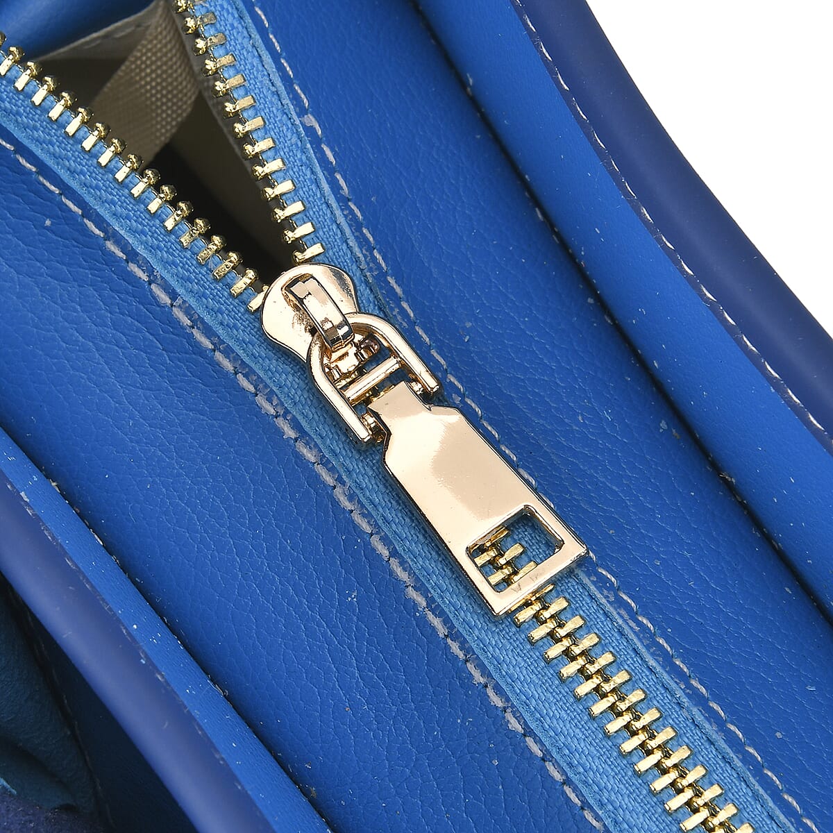 Chaos Collection Blue Flower Pattern Genuine Leather Tote Bag with Handle Drop and Shoulder Strap image number 5