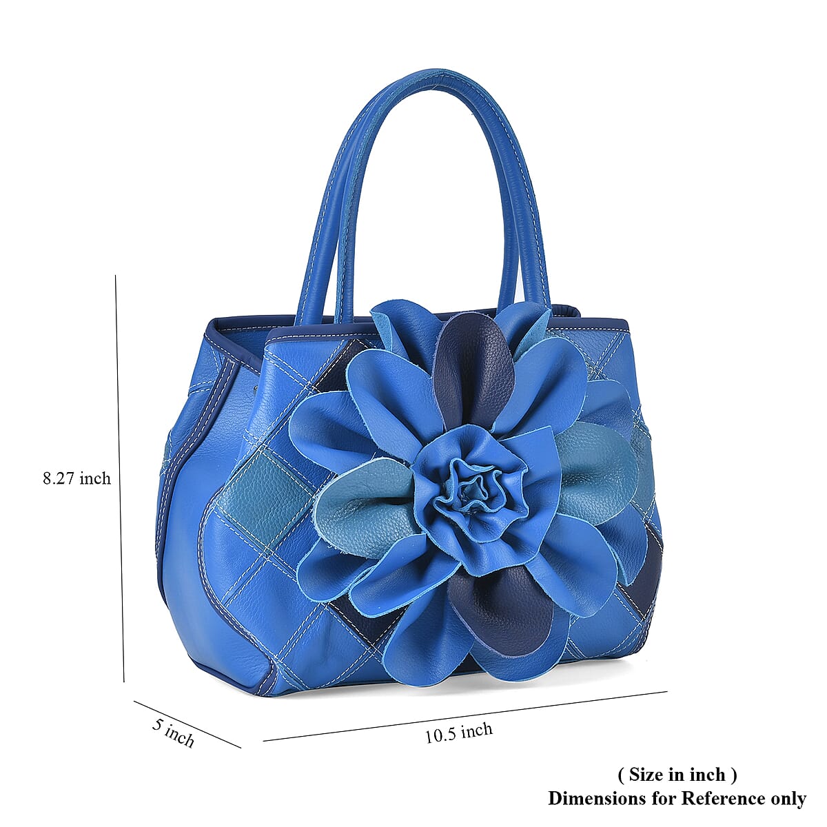 Chaos Collection Blue Flower Pattern Genuine Leather Tote Bag with Handle Drop and Shoulder Strap image number 6