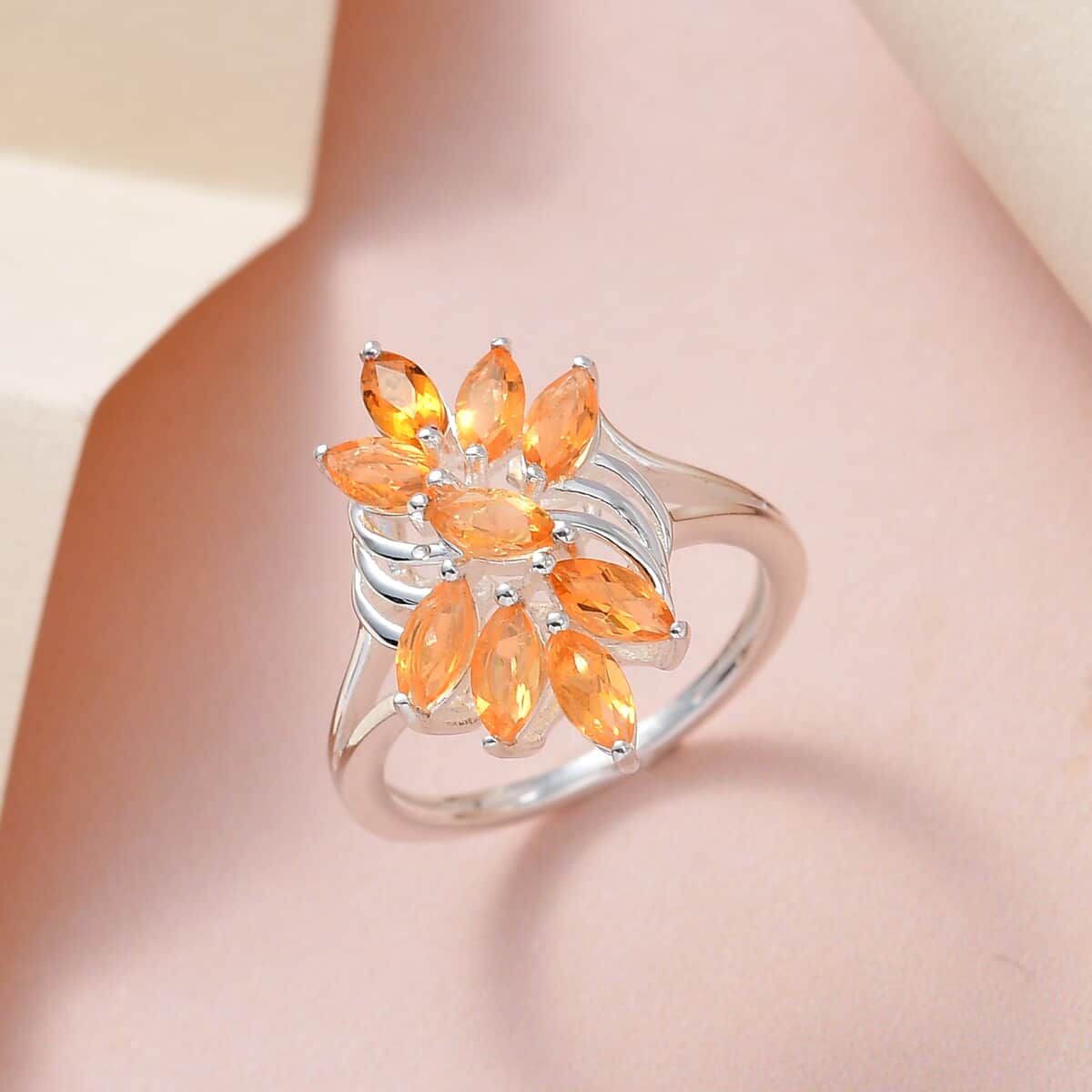 Salamanca Fire Opal Floral Ring in Sterling Silver 0.85 ctw image number 1