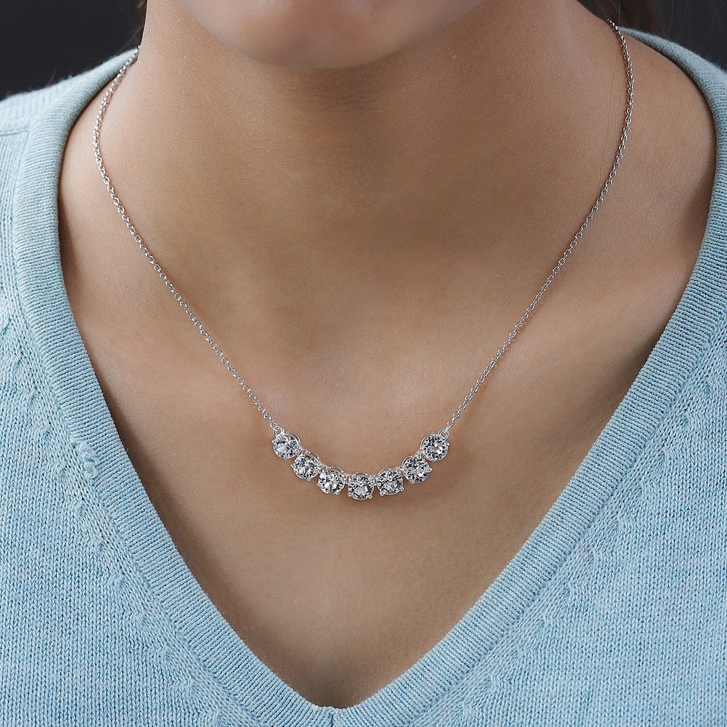 White Crystal Necklace 18 Inches in Sterling Silver