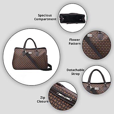 Passage Coffee with Small Flower Print Travel Bag with 43 Inches Shoulder Strap 