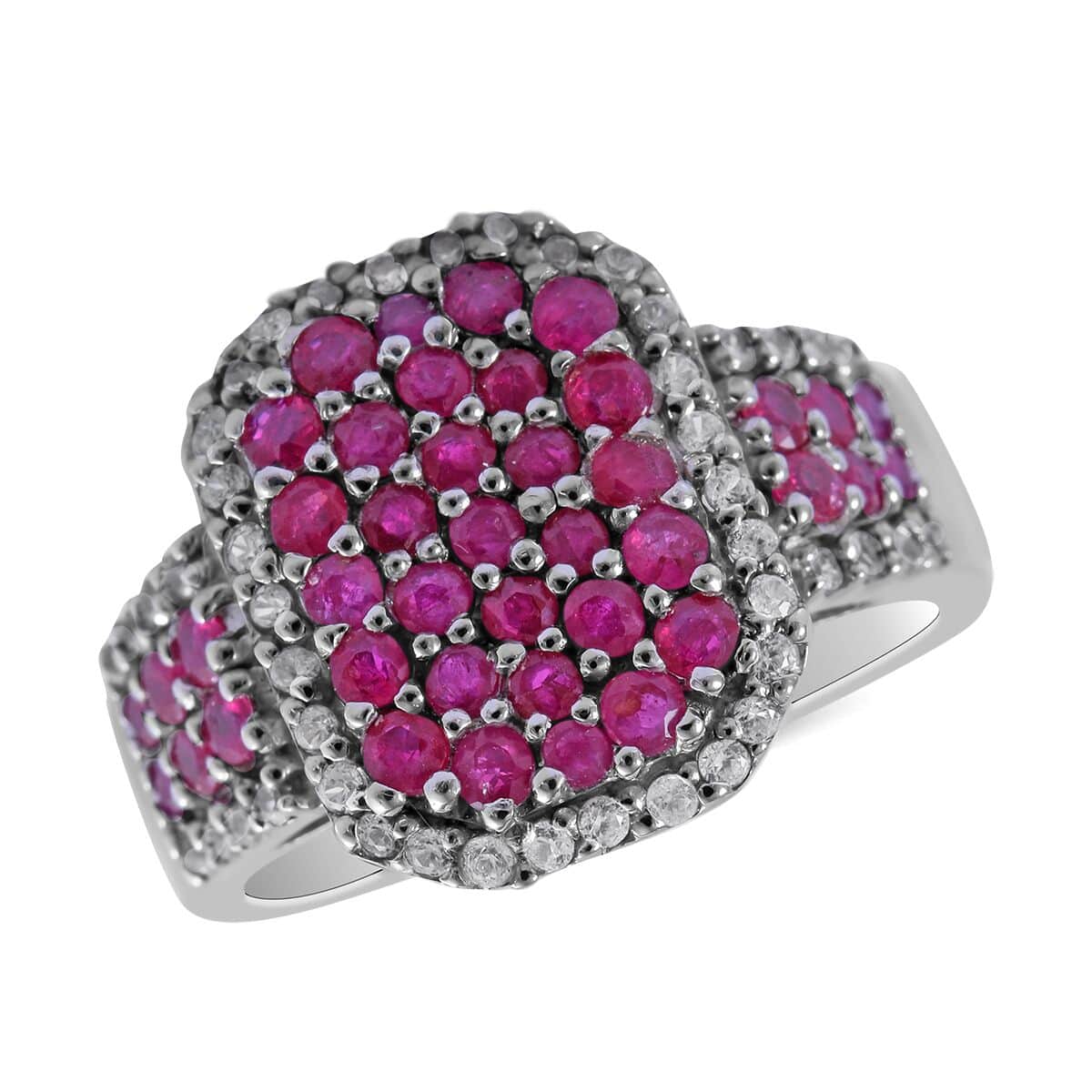 Premium Montepuez Ruby and Natural White Zircon Ring in Platinum Over Sterling Silver 2.30 ctw image number 0