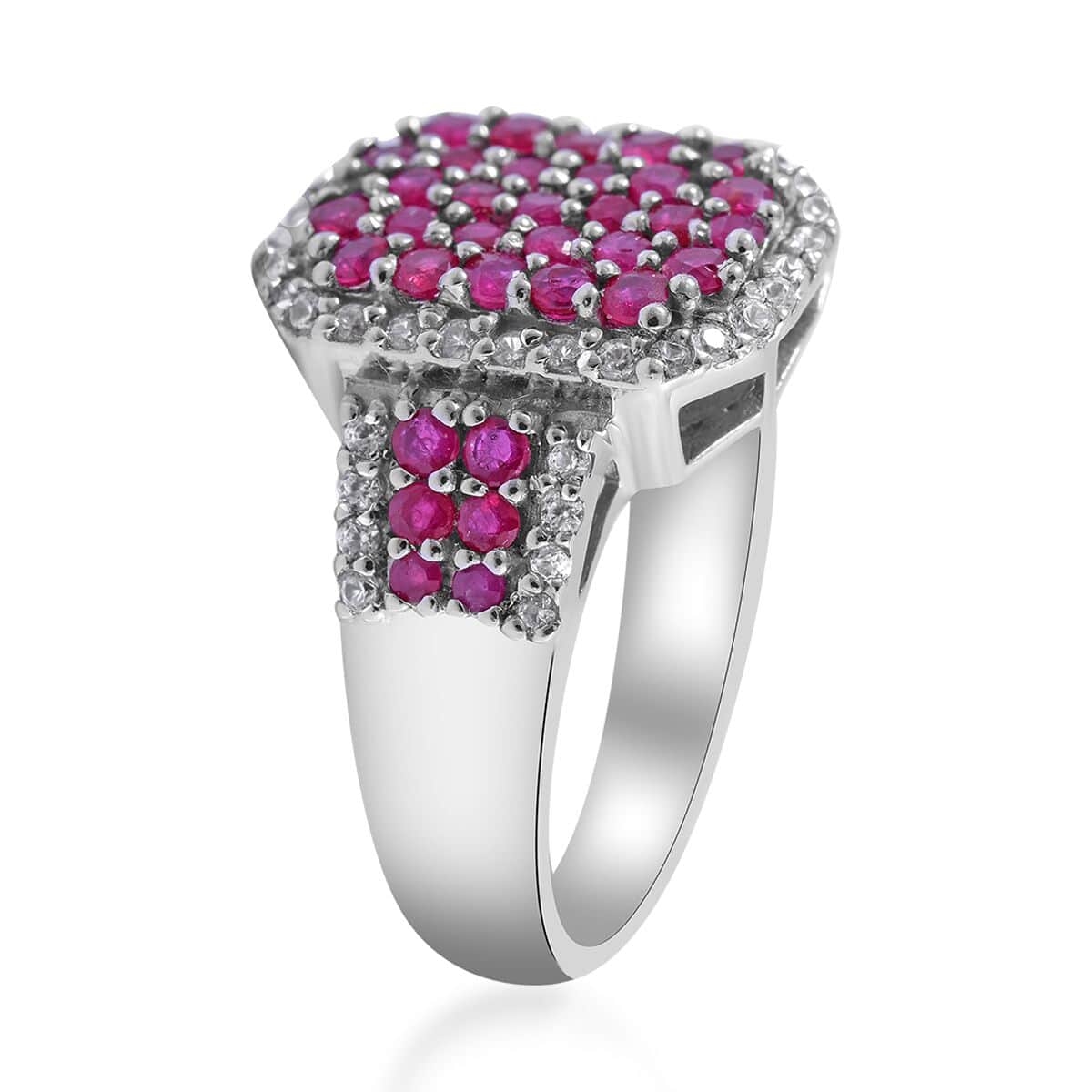 Premium Montepuez Ruby and Natural White Zircon Ring in Platinum Over Sterling Silver 2.30 ctw image number 2