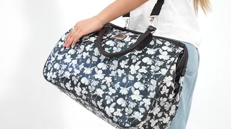 TLV Passage Coffee with Small Flower Print Travel Bag (18"x8.75"x13") with 43" Shoulder Strap