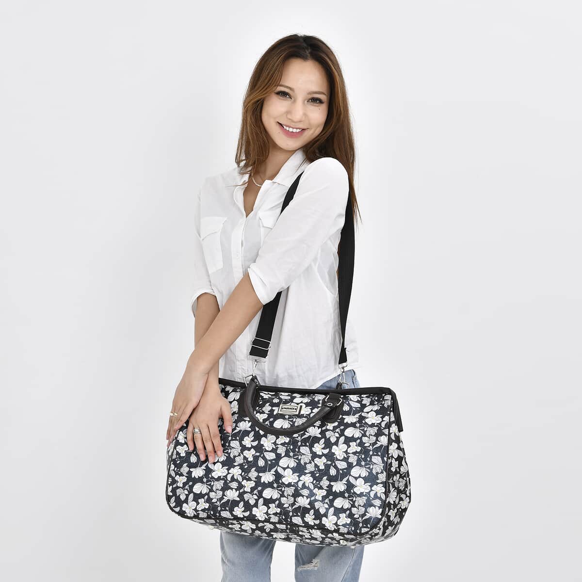 Passage Gray with Flower Print Travel Bag with 43 Inches Shoulder Strap  image number 1