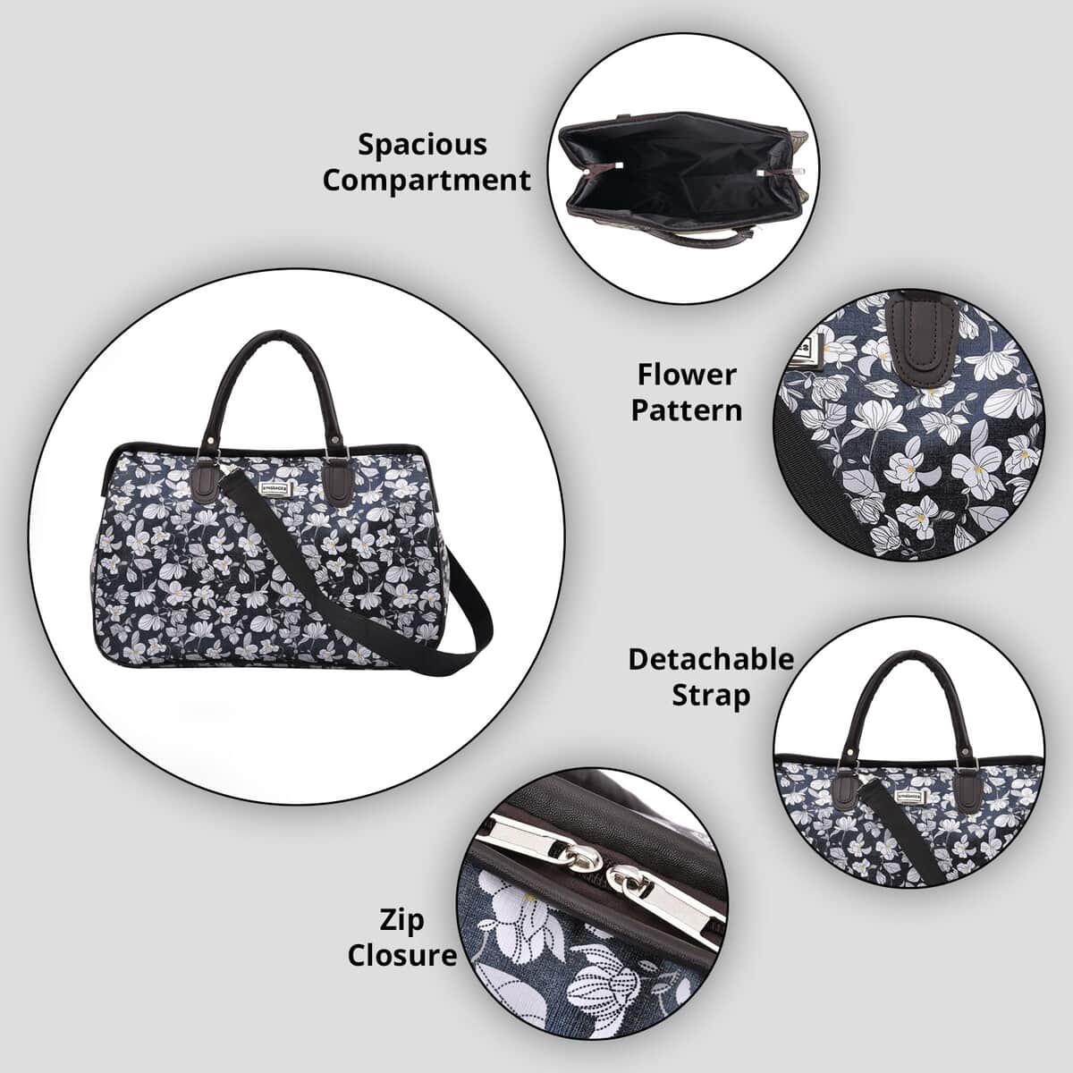 Passage Gray with Flower Print Travel Bag with 43 Inches Shoulder Strap  image number 3