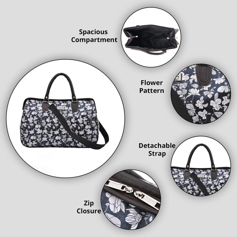 Passage Gray with Flower Print Travel Bag with 43 Inches Shoulder Strap 