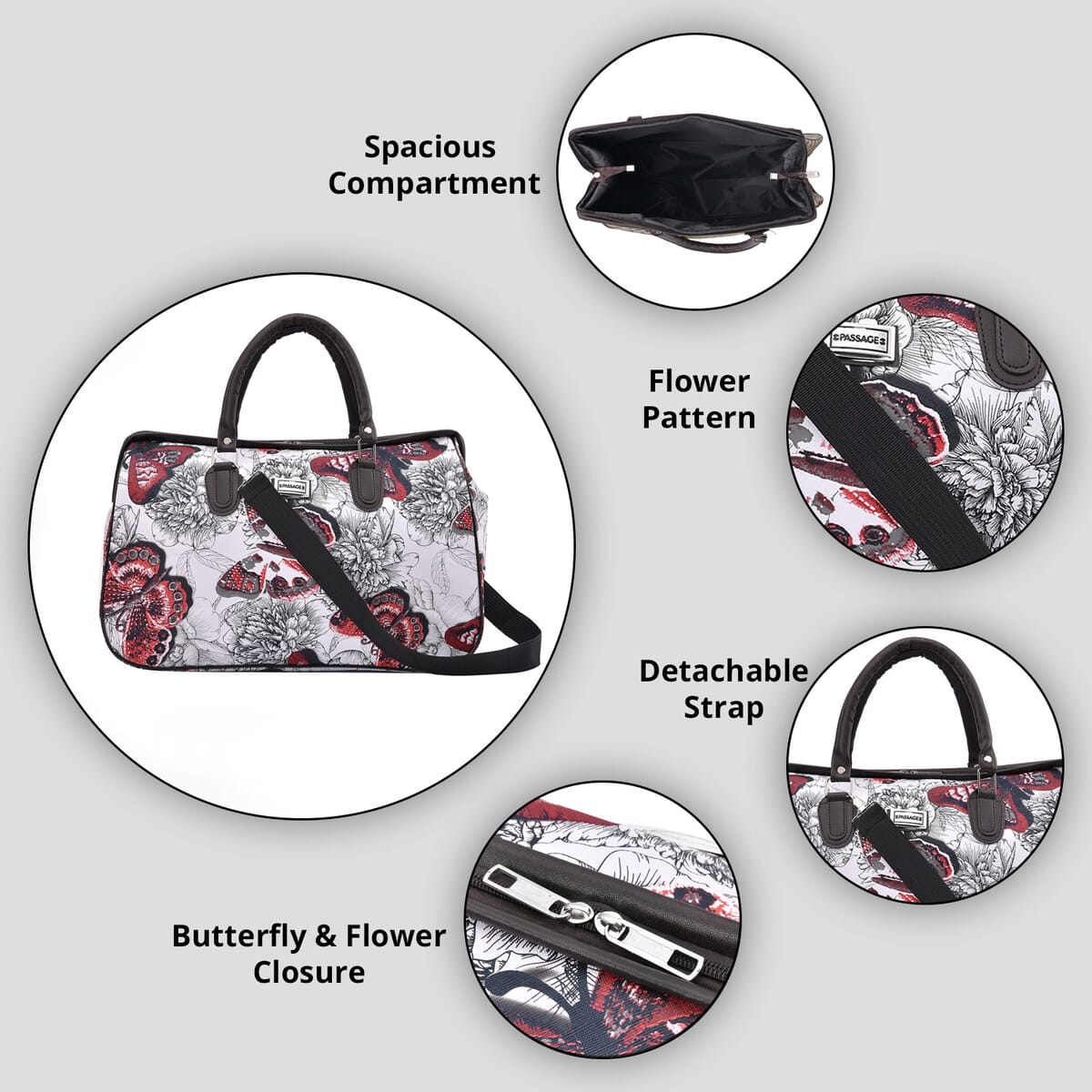 Passage Red Butterfly with Flower Print Travel Bag with 43 Inches Shoulder Strap  image number 3