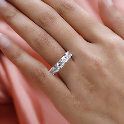 Asscher Cut Moissanite 5 Stone Ring in Platinum Over Sterling Silver (Size 10.0) 3.35 ctw