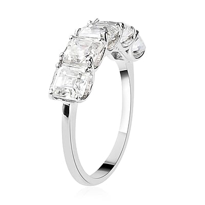 Asscher Cut Moissanite 5 Stone Ring in Platinum Over Sterling Silver (Size 10.0) 3.35 ctw