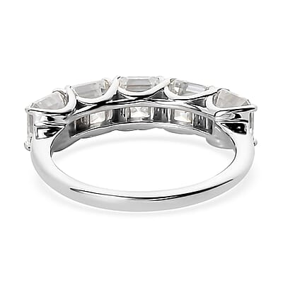 Asscher Cut Moissanite 5 Stone Ring in Platinum Over Sterling Silver (Size 10.0) 3.35 ctw