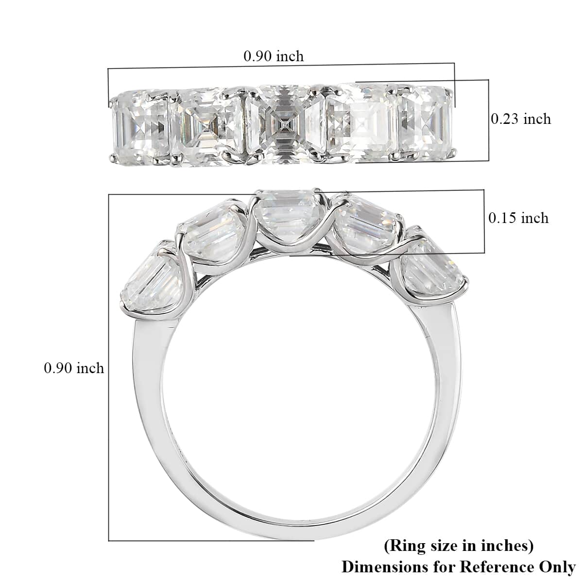 Asscher Cut Moissanite Ring in Platinum Over Sterling Silver (Size 10.0) 3.35 ctw (Delivery in 10-15 Business Days) image number 5