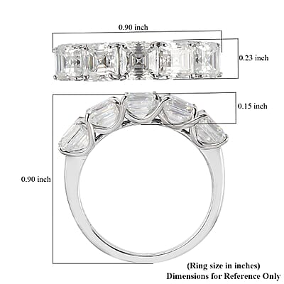 Asscher Cut Moissanite 5 Stone Ring in Platinum Over Sterling Silver (Size 10.0) 3.35 ctw