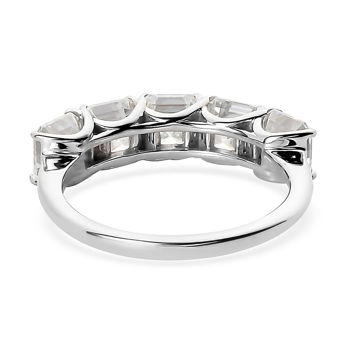 Asscher Cut Moissanite 5 Stone Ring in Platinum Over Sterling Silver (Size 9.0) 3.35 ctw image number 4